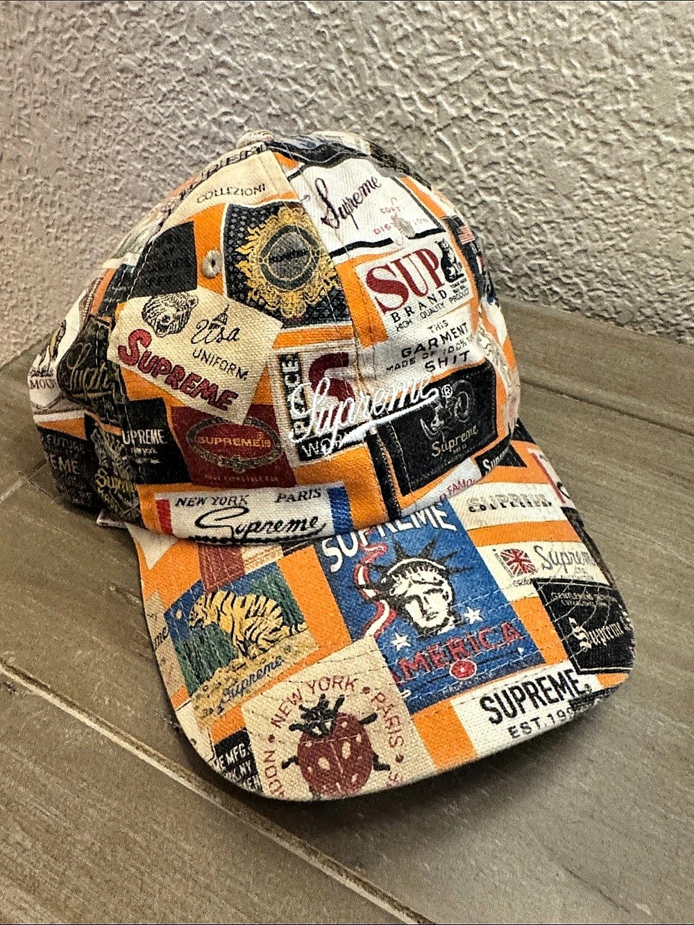 Supreme Labels 6-Panel Orange Camp Cap in Orange & Black